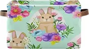 Cute Floral Easter Bunnies Closet Shelf Organizer, Collapsible Decorative Storage Box with Handle for Home/office