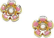 [JewelryWeb] 14k Yellow Gold Enamel Screw Back Pink Flower Earrings 8x8mm Stud Earring for Women