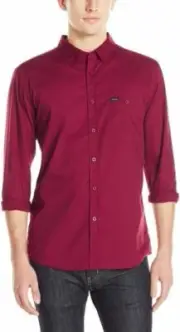 Brixton Men's Central Long Sleeve Woven, Burgundy, XX-Large
