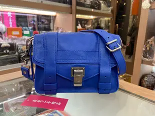 ☆最愛二手精品☆ Proenza Schouler PS1 Mini 迷你閃電藍全皮銀釦翻蓋方型肩背包斜背包 C2034