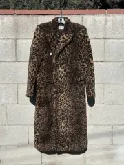 NWT 3950 Balenciaga Leopard Print Faux Fur Coat Brown Sz 36