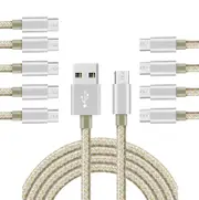 Catzon 1M 2M 3M 10Packs Micro USB Cable Nylon Braided Phone Cable Fast Charger Cable USB Cord -Gold Silver