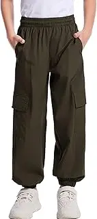 [COZYPOIN] Boys Cargo Joggers Pants Elastic Waist Lightweight Quick Dry Water Resistant Hiking Running Pants for Kids 5-14Y