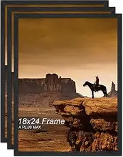 [A PLUS MAX] 18x24 Picture Frame Set of 3, Black Engineered Wood Frame for 18 x 24 Inch Picture Poster Photo, Light Weight 18 by 24 Frame with Wood-grain for Wall - 3 Pack/Black/18 x24