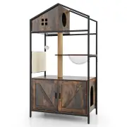 Costway Industrial Cat Tower with Hidden Washroom and Litter Box Enclosure-Rustic Brown