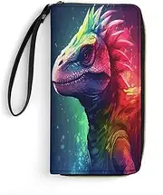 [BFGWK] Big Wallet Novelty Colorful Dinosaur Print Long Zipper Wallet Leather Wallet Suitable for Men and Women, Style, 19.8x10.5cm, Style, 19.7x10.5cm