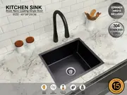 380*450*200 Kitchen Sink Laundry Handmade Black Nano Stainless Steel Single Bowl [44-HF3845B]