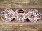 IL MULINO Red Spanish Mosaic MELAMINE Triple Condiment Snack Bowls Server