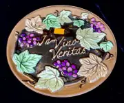 KURT ADLER Glass 13” Decorative Serving Platter In Vino Verita Grape Leaves NEW