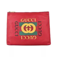 在飛比找momo購物網優惠-【GUCCI 古馳】GUCCI經典綠紅綠印花LOGO荔枝紋設