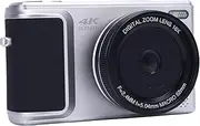 4K Digital Camera with 64MP AI Stabilization, 16X Zoom, 180° Flip Screen, Autofocus Compact Travel Camera for Teens, Beginners (Silver)