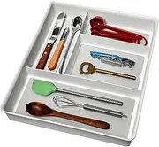 Madesmart Classic 4-Compartment Drawer Organizer Gadget Tray, Plastic Multipurpose Storage Bin for Drawers, White