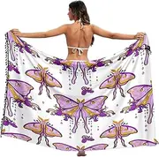 [RPLIFE] Purple Moth White Women Swimsuit Sarong, Tassel Sarong Wrap for Summer Pool/beach, Large, Purple Moth White, Medium