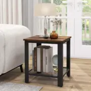Costway 2-Tier Square End Table with Mesh Shelf and Heavy-duty Metal Frame-Ru...