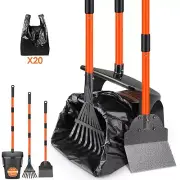 Lukovee Dog Pooper Scooper, 37.4" Long Adjustable Metal Handle Swivel Bin & Rake