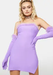 [Indigo Freya] Lilac Fluffy 90's Mini Dress And Gloves Set