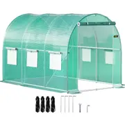 Walk-in Tunnel Greenhouse, 3 x 2 x 2 m, Portable Plant Hot House with Galvanised Steel Frame, 1 Top Bar, Diagonal Poles, Zipper Door and 6 Roll-Up Windows,