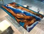 Custom Ocean Wave Walnut Wood Epoxy Dining Table – Handcrafted with Serene Wave