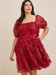 Torrid Red Mini Skater Dress Textured Mesh Fairie NWT New 26X