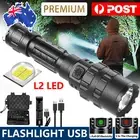 90000LM CREE L2 LED Tactical Flashlight USB Rechargeable Camping Hunting Torch