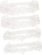 [Generic] 2 Pairs Bridal Leg Ring Brides Stockings for Wedding Leg Band for Bride Wedding Veil Bridal Shower Charms Father Bride Leg Garters White