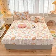 Floral Printed Bed Covers 150x200 Lace Fitted Sheets Breathable Mattress Cover(Pillowcase Need Order),7,Queen 150x200x25cm
