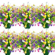 12 Bundles Artificial Flowers for Outdoors Summer Decor, Realistic UV Colors