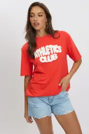 Red Graphic Tee Short Sleeve - Size 8XS, Women's Graphic Tee