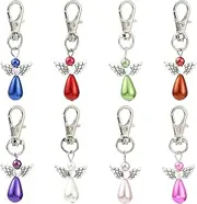 [KitBeads] 40Pcs 8 Colors Plastic Pearl Angel Charms Dangle Fairy Charms with Swivel Clasps Hook for Bag Pouch Purse Key Jewelry Making Crafts, Alloy Steel, No Gemstone