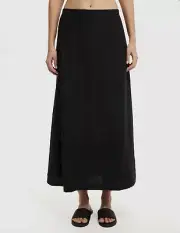 Black Skirt Size 10 A-line Maxi Linen Blend Elasticated Back BRAND NEW With Tags
