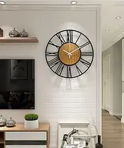 Large Round Wall Clock, 40cm No Ticking Sound Silent Roman Numeral Retro Clock for Indoor and Outdoor Home Living Room Garden Office Decoration