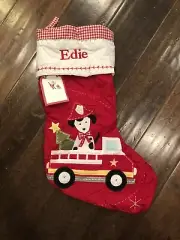 NWT Pottery Barn Dalmatian Dog Fire Engine Red Christmas Stocking Mono Edie
