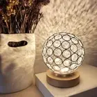 Crystal USB Table Lamp Silver Crystal Ball with Wooden Base Bedside Table Lamp D