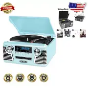 Vintage-Inspired Bluetooth Record Player & Multimedia Center - 50's Retro Style