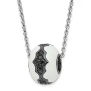 Sterling Silver White Enamel & Black Cz True Fire Bead Necklace