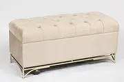Sunny DécorBed end Storage Tufted Velvet Bench with Gold Metal Legs - Beige 100cm x 41cm x 47cm- Mid-Century Modern