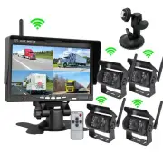 Digital Wireless Backup Camera 7" Quad Split Reverse Monitor for Truck Trailer