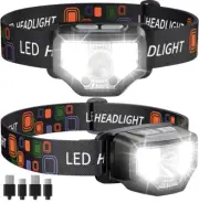 Headlamp Rechargeable 2PCS, 1200 Lumen Super Bright LED Flashlight with Motion S