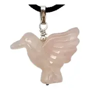 Rose Quartz Dove Pendant Necklace | Semi Precious Stone Jewelry | Silver