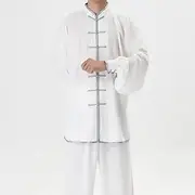 [JFBTHI] Men and Women's Tai Chi Uniform Chinese Traditional Cotton Plus Silk Button Stand Collar Martial Arts Suits Long Sleeve Morning Exercises Kung Fu Clothing Soft and Breathable Summer,008,XS