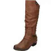 Rieker Tex Knee High Shower Proof Gator Boots Brown 93655-26 Warm Lined Flat