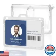 2 Pack Hard Plastic ID Badge Holder, Double Sided,Clear,Horizontal,Hold 2 Car