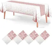 4 Pack Disposable Plastic Tablecloths, 54" x 108" White and Pink Polka Dot Style Party Tablecloth for Rectangle Tables for Birthday, Graduation, Christmas Party, New Year Party, Anniversary