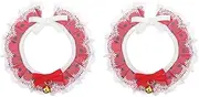 Mipcase 2pcs Pet Cat Lace Collar with Bowknot and Bell Charming Scarf Design for Christmas Weddings and Parties Adorable Accessory for Festive Occasions