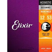 Elixir 11052 Nanoweb 80/20 Bronze Acoustic Guitar Strings - Light Gauge - 12-53