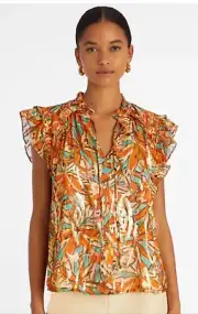 NEW Marie Oliver Tate Top Butterfly Orange Metallic silk tropical Med Beach