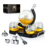Whiskey Decanter Globe Set, Gifts for Men Husband Boyfriend Dad, with 4 Etche...