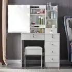 White Bedrooms Dressing Table LED Make up Mirror Stool Set Vanity Desk Cabinet