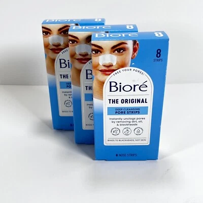 3 Pack Biore Original Cleansing Blackhead Remover Pore Strips 8ct 24Total