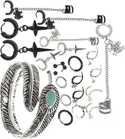 [VERDANVERSE] 11 Pairs Gothic Stainless Steel Earrings Set Unisex Clip Cross Skull Geometric Designs Accessories for Men Women present for Halloween Daily Wear